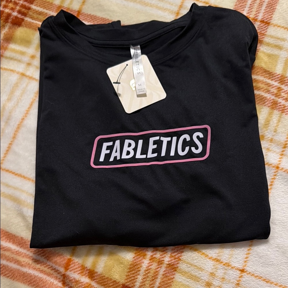 Fabletics Black Tee with Pink Logo